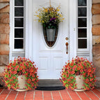 Homsunny Artificial Fake Flowers Plants for Outdoor Decoration, 2 PCS Faux Mums Summer Flowers for Outside UV Resistant Realistic for Porch Patio Garden Yard Balcony Home Decor(Red Brown)