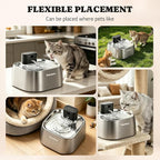 Pumpless Cat Water Fountain Stainless Steel, Automatic Cordless Cats and Dogs Water Dispenser 108oz/3.2L, Pawtners Pet Fountain with Smart Indicator &150° Motion Sensor
