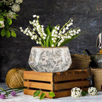 9.8 Inch Large Vintage Ceramic Planter Ice Crack Glaze Gray Floral Flower Pot with Drainage Holes Rustic Country Plant Pots Decorative Gifts for Home Kitchen Office Indoor Outdoor Plants