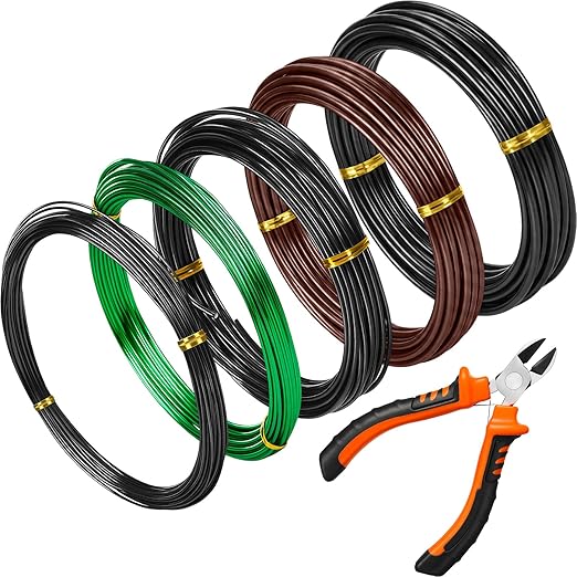 Mudder 5 Roll Aluminum Bonsai Training Wire Tree 160 Feet Total with Bonsai Wire Cutter Anodized Training for Holding Branches Small Trunks (1/1.5/2.0/2.5/3mm,Classic)