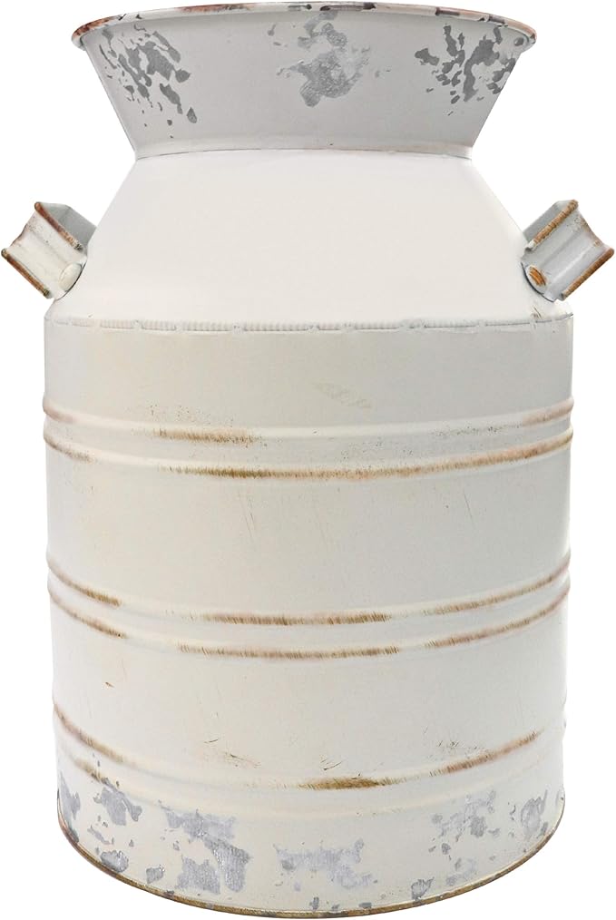 Soyizom Vintage Rustic Farmhouse Galvanized Metal Shabby Chic Flower Vase Watering Can Tin Jug French Style Bucket Pot Pitcher Flower Holder Vase with Handle for Kitchen Garden Decor —Large,9.8" H