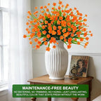 20 Bundles Artificial Flowers for Outdoors Summer Decor-UV Resistant No Fade Fake Mums Faux Plants Plastic Flowers Greenery for Home Porch Gardens Fireplace Patio Indoor Outsides Decor(Orange Red)