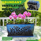 Ceramic Orchid Pot, 10 Inch Orchid Pots with Holes, Premium Thickened Handmade Glazed Pot for Orchidaceae Plants, Indoor Outdoor Decorative Flower Pots for Easy Repotting（Gradient Blue）