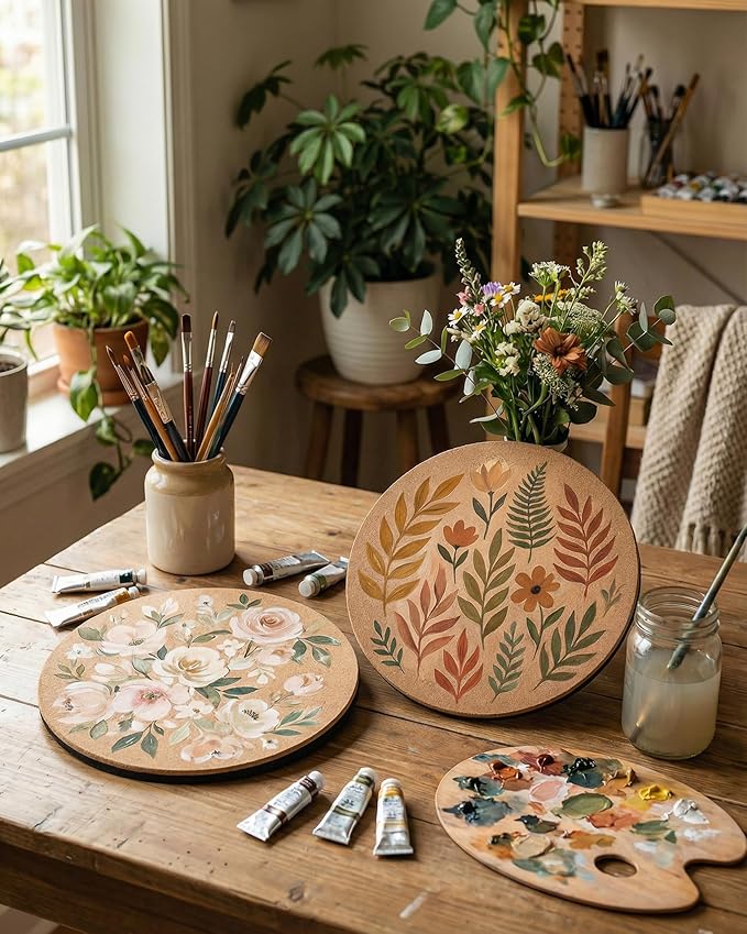vensovo Cork Plant Coasters & Saucers 4/6/8/10 Inch – Absorbent Round Mats for Indoor Flower Pots, Planters, Houseplants, Surface Protector for Table & Floor, 8 Pack