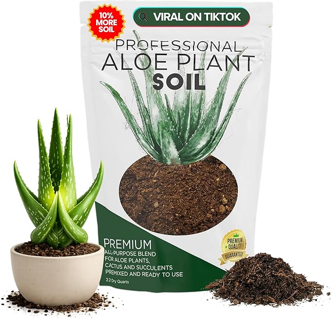 Professional Aloe Plant Soil Mix Large 2.2 Quarts Ready to Use, Premium Potting Soil for Aloe Vera Cactus Succulent Plants, Fast Draining Blend Pinebark Peat Course Sand Indoor Made in USA