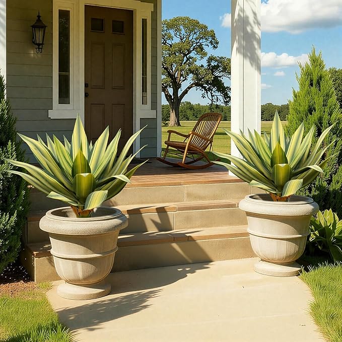 Artificial Agave Plant Outdoor 28” Tall, Large UV Resistant Fake Agave Plants with 23 Pre-Dusted Leaves, Faux Succulents Plant for Home Front Porch Patio Garden Yard Indoor Decor 2Pack