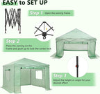 GDY 8X8FT Instant Pop-up Greenhouse, Walk-in Plant Gardening Green House with PE Cover/Roll-Up Zipper Doors/Side Windows for Indoor, Backyard and Outside, Green/Clear.