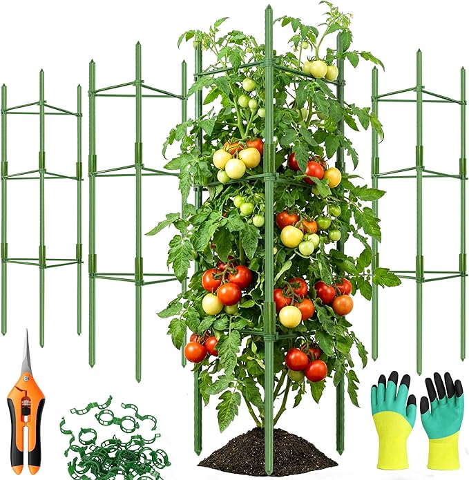 EWPJDK 6-Pack Tomato Cage for Garden Plant Support 48 INCH Garden Stakes Adjustable Tomato Cage for Climbing Plants Pots Vegetables Flowers Fruits (6, 48 Inches)