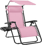 Best Choice Products Folding Zero Gravity Outdoor Recliner Patio Lounge Chair w/Adjustable Canopy Shade, Headrest, Side Accessory Tray, Textilene Mesh - Bubblegum Pink