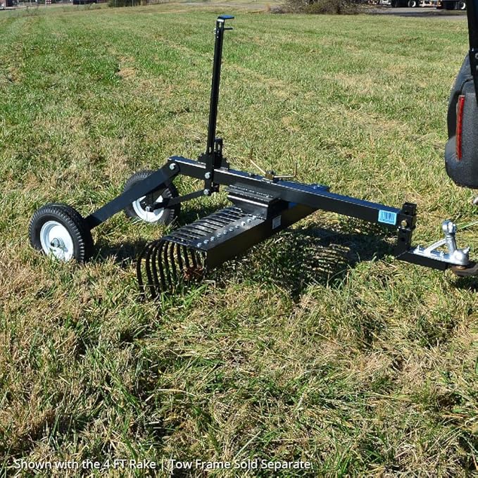 Titan Attachments 6' Landscape Rake Add-On Transformer Tow Frame, Bolt-On Rake has 36 Heat Treated Tines, Gardening Tool, Landscaper, and Grass Comb