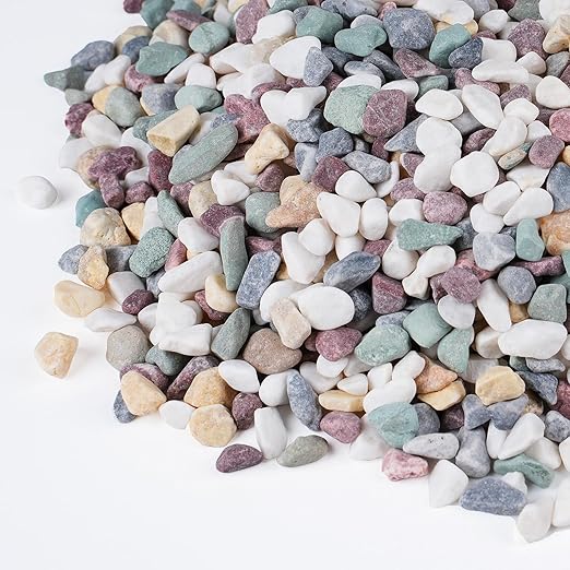 Pulovin 2.5 lbs Pea Gravel for Plants, Aquarium, Fish Tank, 3/8 inch Decorative Pebbles for Indoor Plants, Succulent, Bamboo, Vase, Drainage Rocks for Potted Plants, Top Dressing, Mixed Color