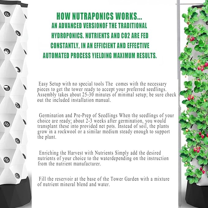 FLTRGO Hydroponic Garden Tower, Vertical Hydroponic Growing System, Vegetable Plant Tower, Hydroponics Tower Set for Herbs, Fruits and Vegetables,48 pots