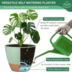 montresor 5 Pack Green 5/5.5/6/6.5/7 Inch Self Watering Planters for Outdoor, Plastic Plant Pots with Wick & Drainage, Small to Medium Indoor Pots for Snake Plant, Aloe
