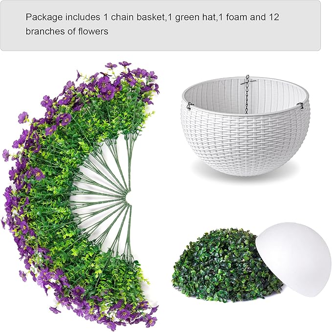 HyeFlora Artificial Faux Hanging Flowers Plants Basket for Outdoor Outside Decoration, Fake Silk Colorful Daisy in Planter for Porch Patio Garden Yard Home