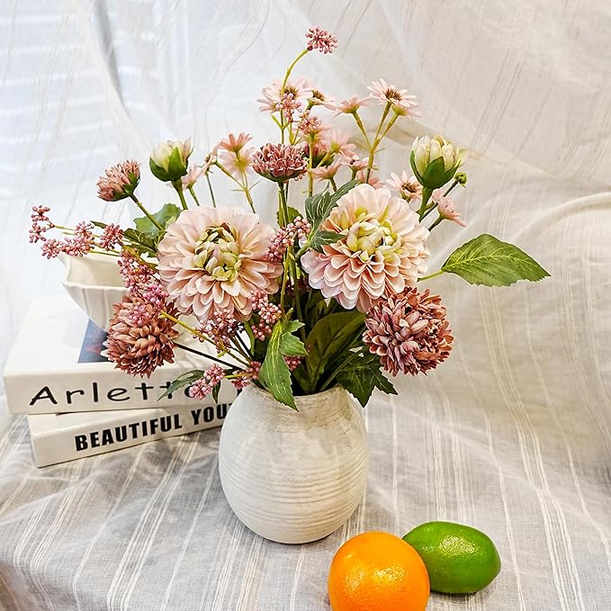 Jahe Fake Flowers Mixed Bouquet, Artificial Flowers with Paper Pulp Planter, Silk Faux Flowers with Vase Home Decor Arrangement, Office Dining Decor, Table Centerpieces, Nude Pink