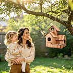 Bird Houses for Outside, 3-Hole Large Wooden Birdhouse for Bluebirds Finches Cardinal Hummingbird, Bird House for Outdoors Hanging Bird House Clearance Garden Courtyard Decor