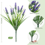 16 Bundles Artificial Plants Outdoor, UV Resistant Fake Lavender & Monkey Grass, Realistic Plastic Faux Plants for Balcony, Patio, Porch Greenery Decor, Planter Filler(Purple)