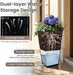 Giantex Tall Square Planters Set of 2, 22.5 inch Self-Watering Flower Pots with/Removable Inner Bucket & Drainage Holes, Indoor Outdoor Decorative Plant Containers for Front Porch Home Balcony, Black
