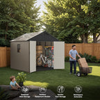 Patiowell 8 x 8 FT Plastic Outdoor Storage Shed with Floor, Resin Shed with Window and Lockable Door for Garden, Backyard, Tool Storage Use, Easy Assemble, Gray (Kick-it Shed)