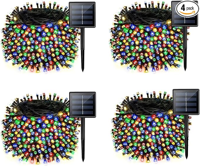 4 Pack Solar String Lights for Outside, 170 FT Total 480 LED Solar Chrismas Lights Outdoor with 8 Modes & Memory Function, Waterproof Twinkle Light for Xmas Tree Yard Party Decorations (Multicolor)