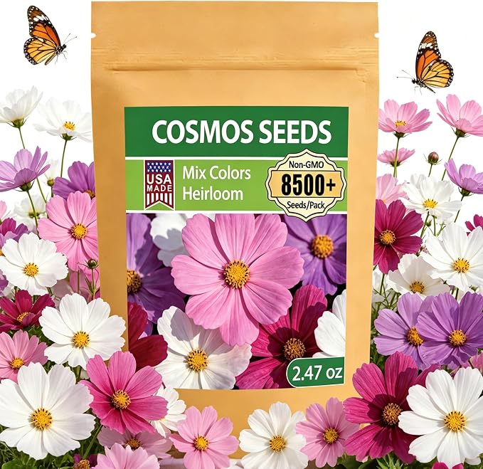LUOJIBIE Cosmos Seeds, 8500+ Mixed Colors Cosmos Seeds for 2026, High Germination Non-GMO Cosmos Flower Seeds for Planting, Wildflower Seeds for Planting Indoor Outdoor, Open Pollinated