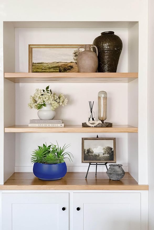 Hollyone Fake Plants Artificial Succulents in Pots Faux Succulent Arrangement Potted Plant in Blue Ceramic Planter Bowl for Home Decor Office Desk Bathroom Shelf Living Room Indoor Decorations