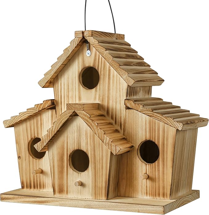 Bird House for Outside - Outdoor Birdhouse for Garden - Large Birdhouse Design for 4 Bird Families - Durable Hanging Birdhouses for Backyard, Patio, and Garden Decor