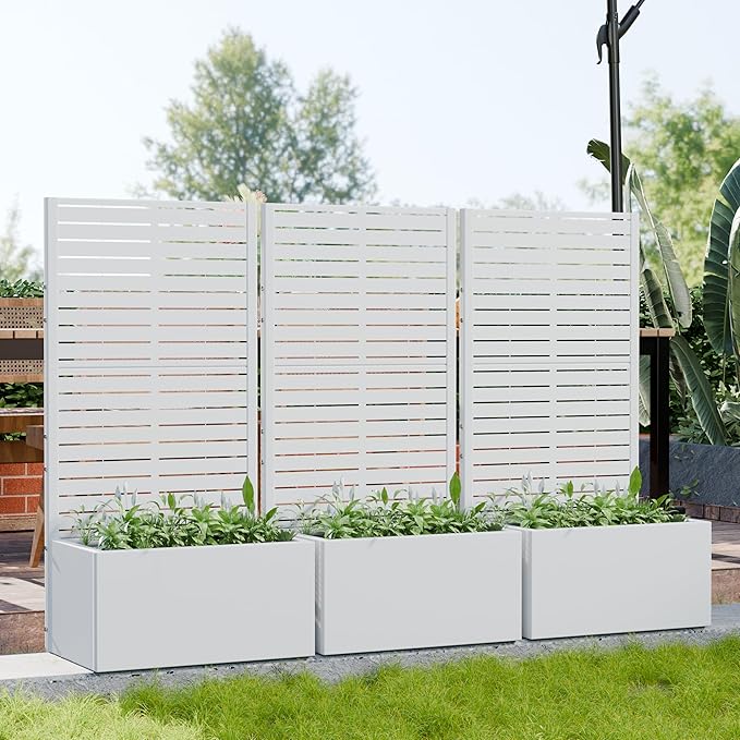 Casaphoria Metal Raised Garden Bed with Trellis, 59"x30"x12" Planter Box for Climbing Plants, Vegetables & Vines, Features Drainage Holes and Privacy Screen (Black-Louvered)