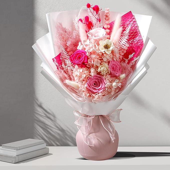Bonsion Preserved Flowers Gifts for Women, Flower for Delivery, Light Pink Roses Gifts fo Her, Preserved Roses Bouquets, Birthday Gifts for Grandma, Mothers Day Flowers for Wife