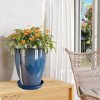 Yukfona Ceramic Plant Saucer Pot Tray 1 pcs 10 Inch, Planter Saucers 7 8 9 10 11 12 13 Inch for Indoors Outdoor, Durable Sturdy Flower Drainage drip Water Tray for Glazed Pots Base (10.7 Inch-Blue)