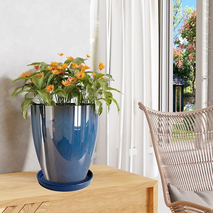 Yukfona Ceramic Plant Saucer Pot Tray 1 pcs 10 Inch, Planter Saucers 7 8 9 10 11 12 13 Inch for Indoors Outdoor, Durable Sturdy Flower Drainage drip Water Tray for Glazed Pots Base (10.7 Inch-Blue)