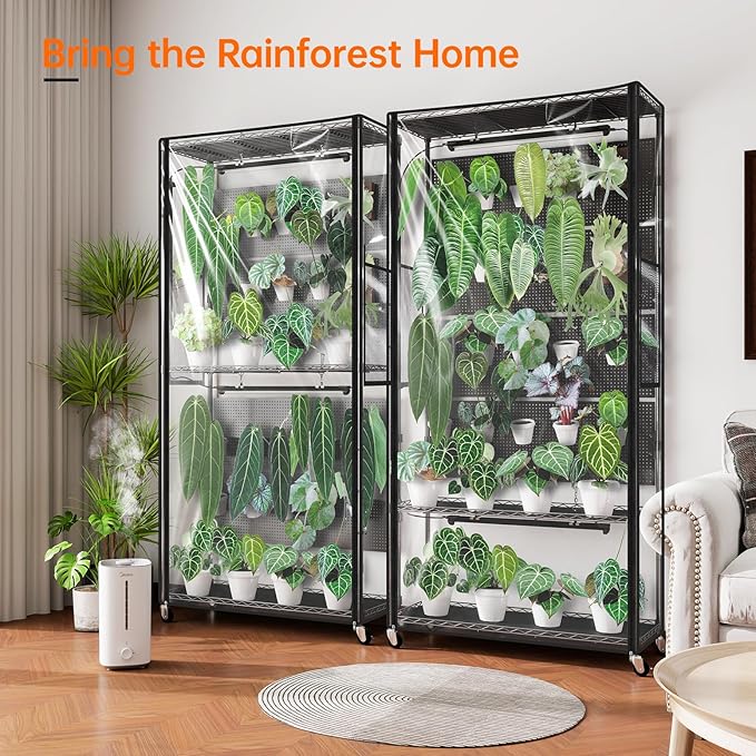 Bstrip Indoor Greenhouse Cabinet with Pegboard, Indoor Greenhouse with Grow Light, 4 Pack 96W Full Spectrum Plant Lights, Ideal for Indoor Plant, Foliage Plants, 35.4"x13.8"x71"
