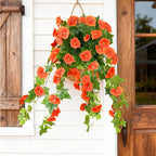 Homsunny Artificial Fake Flowers Plants for Outdoor Decoration, 2PCS Faux Petunias Silk Flower UV Resistant No Fade for Home Outside Garden Balcony Yard Porch Realistic Indoor Decor (Orange)