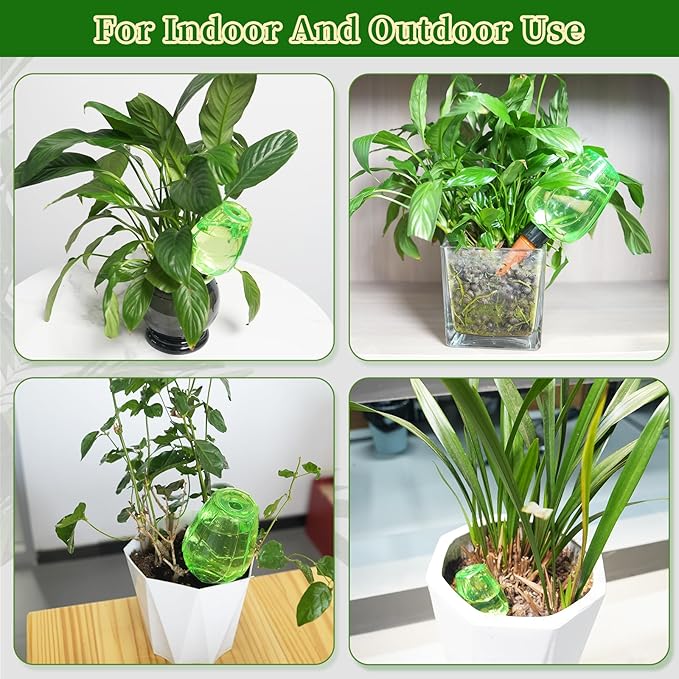 3pcs Plant Self Watering Globes, Plastic Water Bulbs Top Fill, 12.3 oz Plant Watering Devices System Slow Release Terracotta, Water Spikes Stakes for Indoor (Green-3pack)