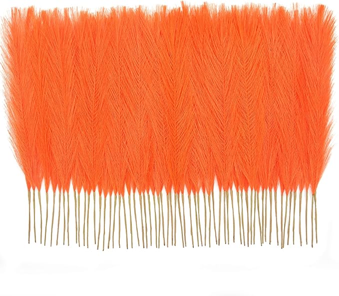 50PCS Light Orange Pampas Grass Decor, 17" Fluffy Small Pampas Grass for Vase Filler, Home Wedding Wall Table Party Decoration