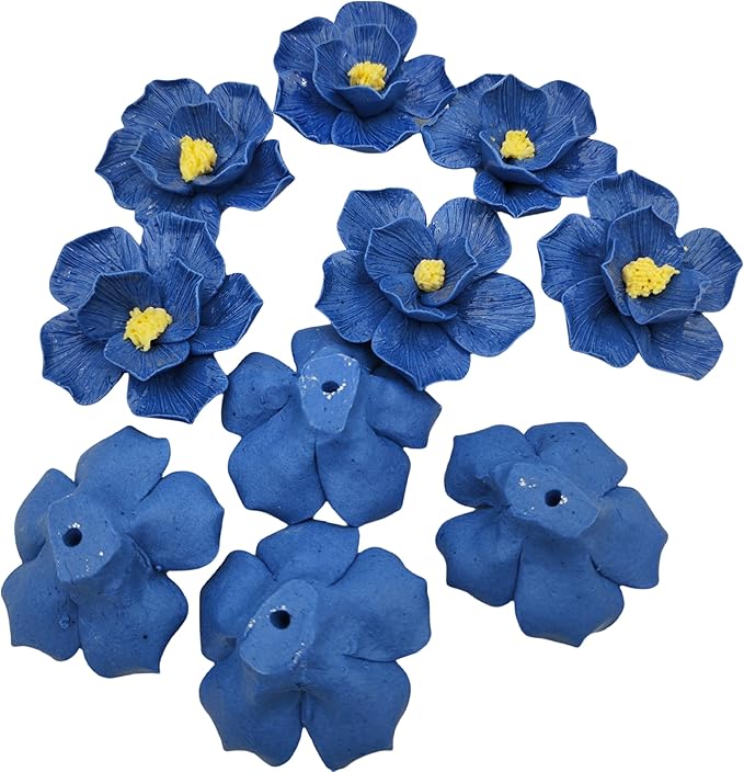 10 PCS 3D Flower Ceramic Tiles,1.6" Handmade Procelain Ceramic Flowers for Artwork,Fish Tank,Vases,Living Room, Dining Table,Office, Home Floral Decor (Double-Flowered Deep Blue)