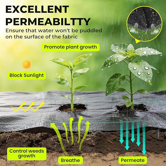 4ft x 300ft Weed Barrier Landscape Fabric, 3.2oz Heavy Duty Woven Geotextile Fabric, Block Gardening Mat Ground Cover, Weed Control Garden Cloth for Gardening Ground, Landscaping, Driveway