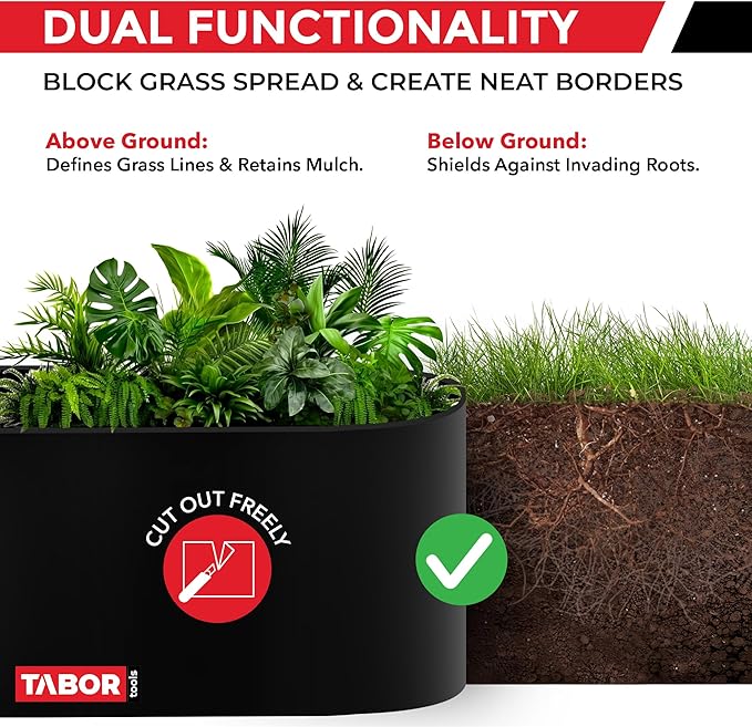 TABOR TOOLS 40 Ft Terrace Board, 5 Inch High, 0.04" Inch Thin, Landscape Edging Coil, Grass Barrier, Bender Board, Garden Liner, ES21. (Black)
