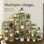 Bamworld Plant Shelf Indoor Large Plant Shelf Tall Flower Stands 16 Pots Outdoor Plant Rack for Garden Balcony Patio Window Living Room Corner Wood