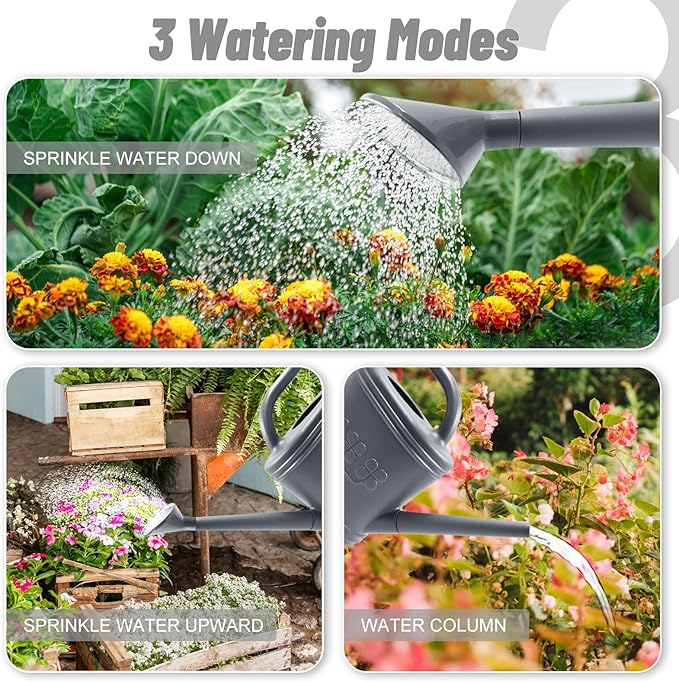 2 Gallon Watering Can, Outdoor Watering Can for Plants, Garden Water Can with Removable Long Spout and Stainless Steel Sprinkler Head, Large Water Can for Greenhouse (Grey, 2 Gallon)