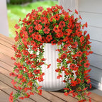 Fake Artificial Hanging Flowers for Outdoors, 2 Pcs Fake Hanging Plant Spring Summer Decor, UV Resistant No Fade Faux Silk Daisy Flower for Front Door Porch Planter Patio Yard Garden(Red)