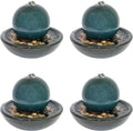 Sunnydaze Tabletop Ceramic Tabletop Fountain with Orb - Relaxing Indoor Fountain for Meditation - for Office, Bedroom, or Living Room - Teal - Set of 4