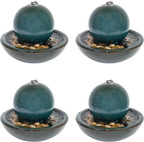 Sunnydaze Tabletop Ceramic Tabletop Fountain with Orb - Relaxing Indoor Fountain for Meditation - for Office, Bedroom, or Living Room - Teal - Set of 4