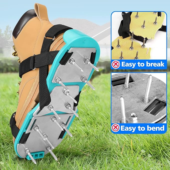 Lawn Aerator Shoes for Grass - Pre-Assembled Grass Aerator Shoes for Lawn - Soil Yard Aerator Tool for Aerating Patio Garden, Green, Medium Size