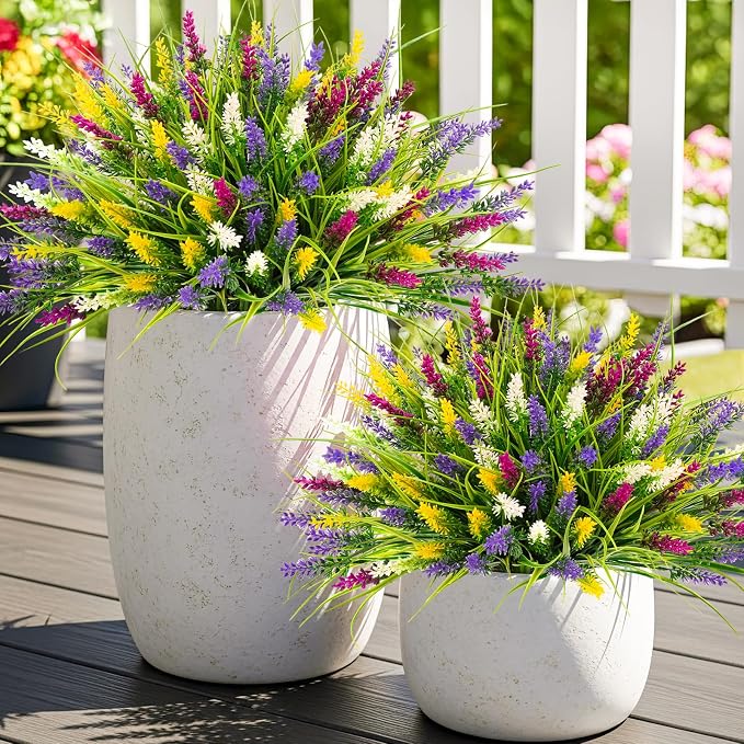N&T NIETING 20 Bundles Artificial Plants Outdoor Fake Monkey Grass with Flowers for Pot Garden Verandah Decor Plastic Greenery for Window Office Patio Hanging Planter Pathway Front Porch (Mix color 2)