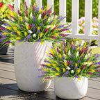 N&T NIETING 10 Bundles Artificial Plants Outdoor Fake Monkey Grass with Flowers for Pot Garden Verandah Decor Plastic Greenery for Window Office Patio Hanging Planter Pathway Front Porch (Mix color 2)