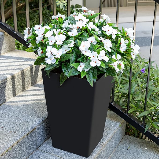 Nigirior Artificial Fake Flowers for Outdoor Décor 6 Bundles UV Resistant Fake Plants for Planter Faux Impatiens for Home Porch/Garden Stunning（White）