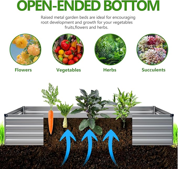 2PCS 6x3x1ft Galvanized Raised Garden Bed,Outdoor Planter Box Metal Patio Kit Planting Bed for Vegetables Flowers Herb,Silver