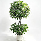 5FT Artificial Ficus Tree Indoor Outdoor, Fake Plants Indoor with White Pot, Realistic White-Edged Leaves Potted Tree for Home Office Decor
