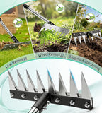 Iron Weed Rake with 71" Adjustable Long Handle, 8 Teeth Manual Weed Remover Tool Heavy Duty Garden Weed Puller with Gloves for Yard, Lawn, Garden